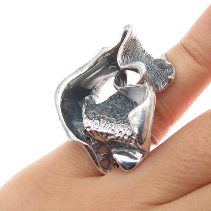 925 Sterling Silver Vintage Modernist Abstract Oxidized Ring Size 5.5