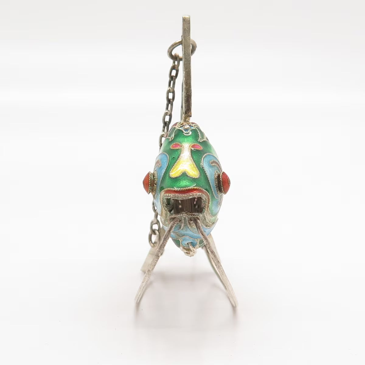 925 Sterling Silver Enamel Antique Chinese Articulated Koi Fish Chatelaine Fob