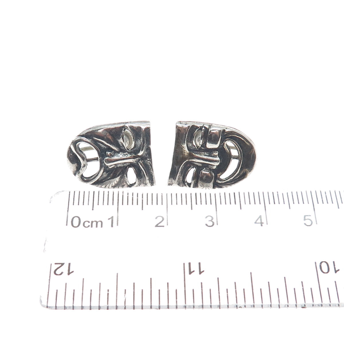 925 Sterling Silver Vintage Comedy & Tragedy Masks Oxidized Screw Back Earrings