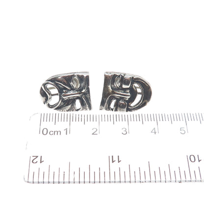 925 Sterling Silver Vintage Comedy & Tragedy Masks Oxidized Screw Back Earrings