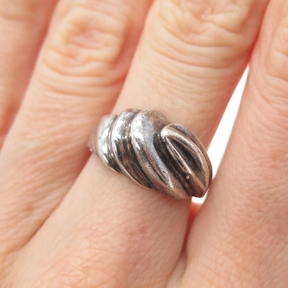 925 Sterling Silver Vintage Modernist Ribbed Oxidized Ring Size 7