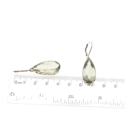 925 Sterling Silver Real Pear-Cut Green Amethyst Dangle Earrings