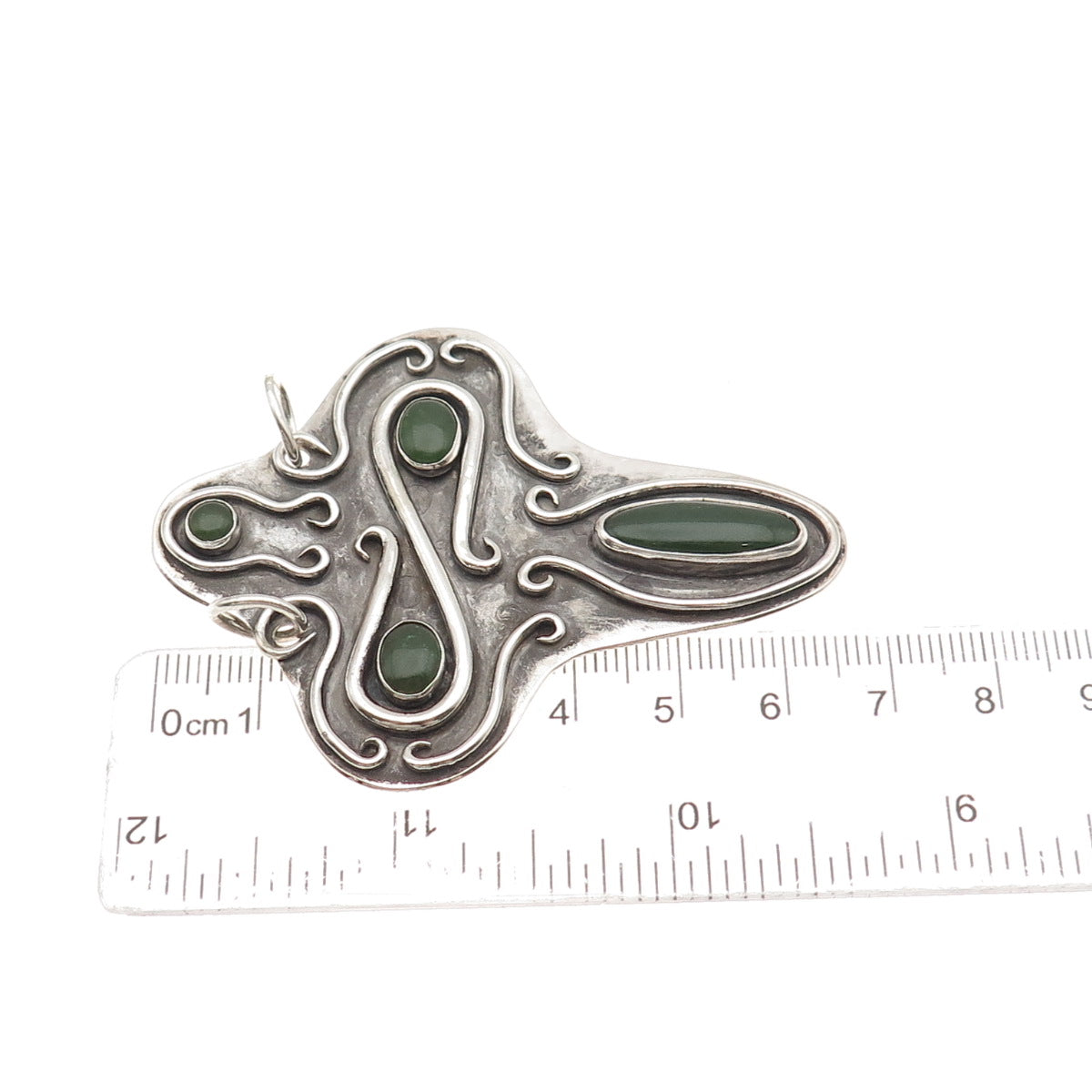 Stanley Bain Navajo Old Pawn 925 Sterling Vintage Jade Cross Centerpiece Pendant