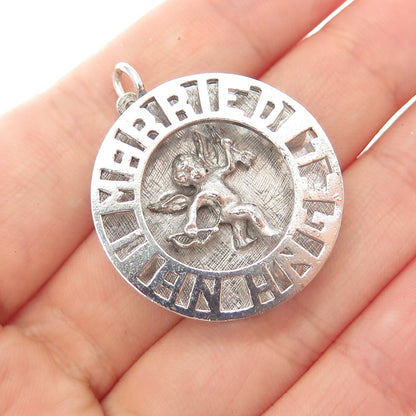 925 Sterling Silver Vintage I Married an Angel Cupid Charm Pendant