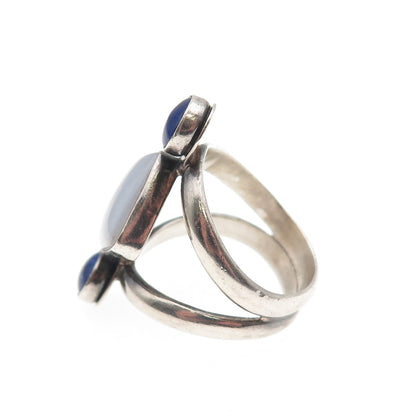 Jay King Desert Rose 925 Sterling Silver Vintage Real Agate & Lapis Ring Size 7