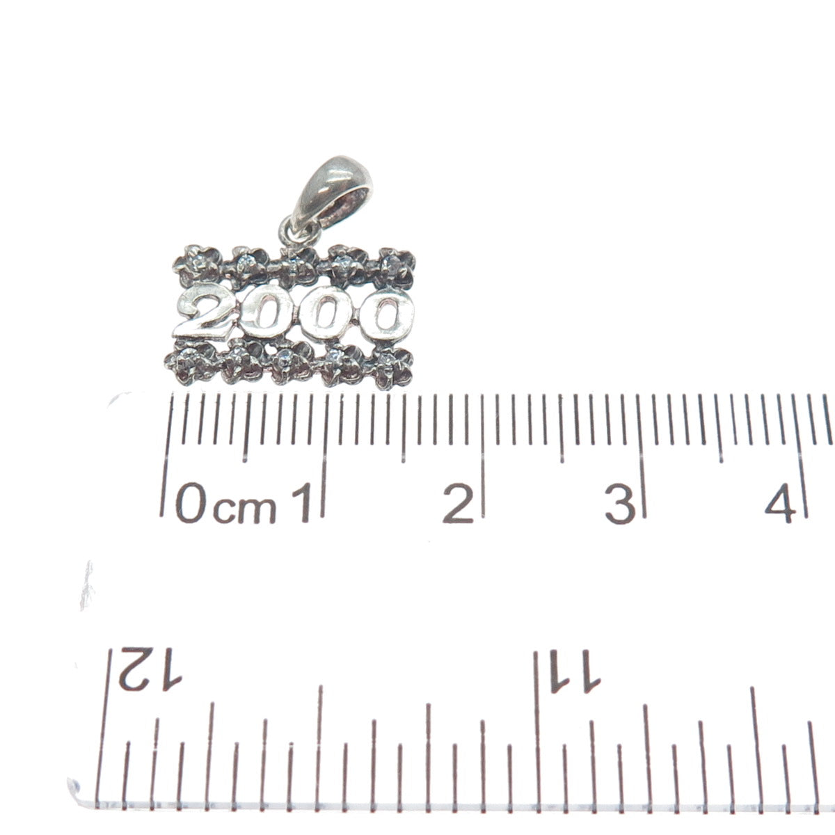 925 Sterling Silver Vintage C Z 2000 Millennium Flower Minimalist Charm Pendant