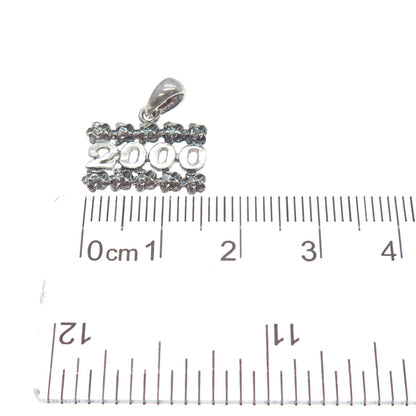 925 Sterling Silver Vintage C Z 2000 Millennium Flower Minimalist Charm Pendant