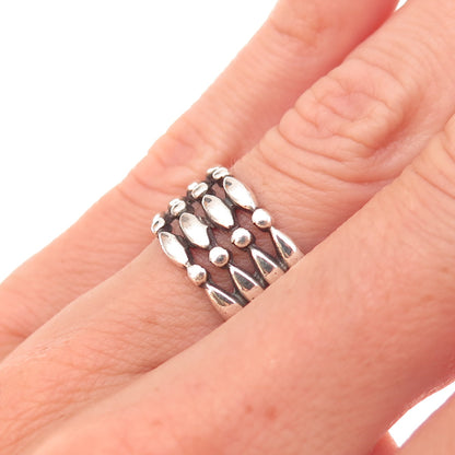 Boma 925 Sterling Silver Vintage Modernist 4-Row Oxidized Ring Size 5