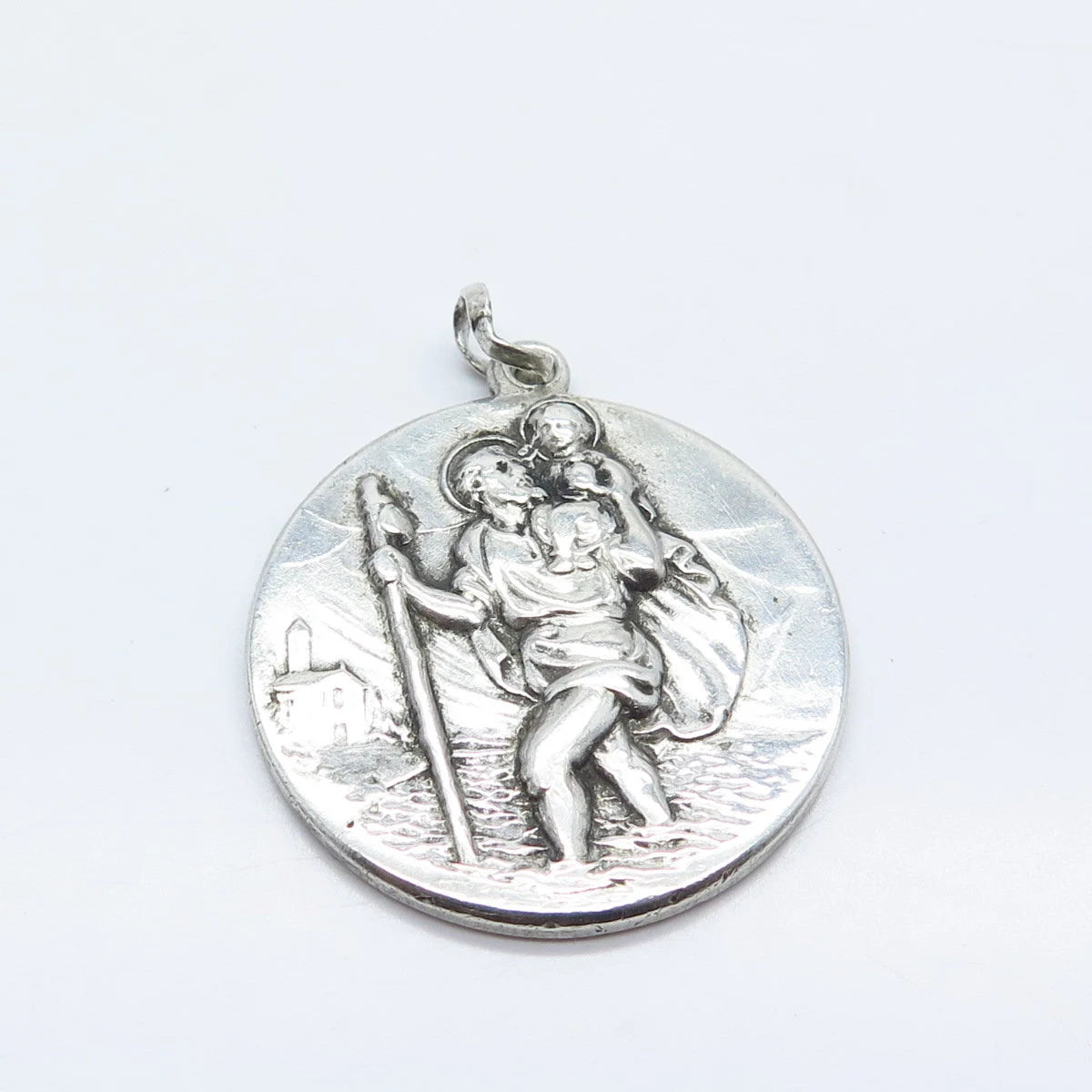 800 Silver Vintage Italy Ioannes XXIII & St. Christopher w/ Baby Pendant