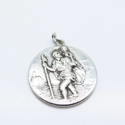 800 Silver Vintage Italy Ioannes XXIII & St. Christopher w/ Baby Pendant