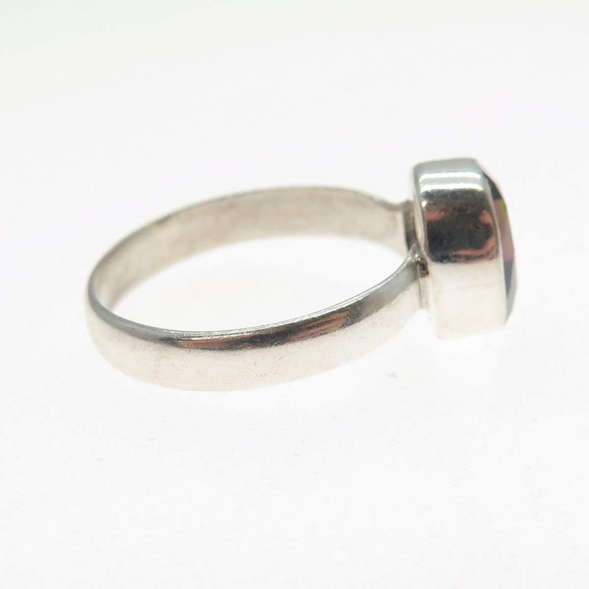 925 Sterling Silver Vintage Real Oval-Cut Mystic Quartz Modernist Ring Size 8.25