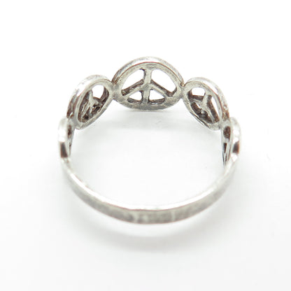 925 Sterling Silver Vintage Peace Symbol Oxidized Ring Size 8.25