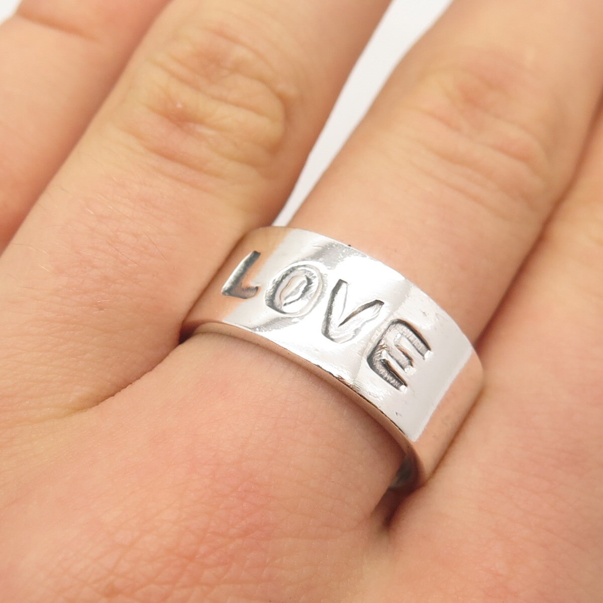 925 Sterling Silver Vintage Mexico "LOVE" Band Ring Size 10.75