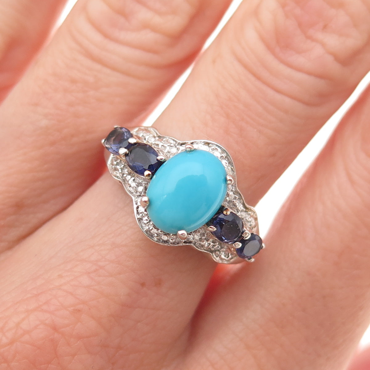 Chuck Clemency 925 Sterling Real Sleeping Beauty Turquoise Iolite Ring Size 7.25