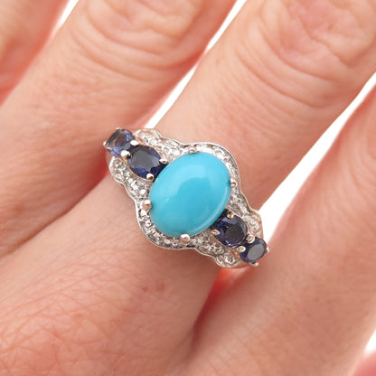 Chuck Clemency 925 Sterling Real Sleeping Beauty Turquoise Iolite Ring Size 7.25