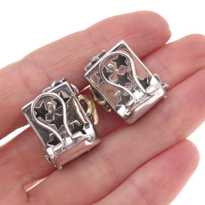 Sonia Boyajian Sterling Silver 2-Tone Real Diamond Starfish Omega Back Earrings