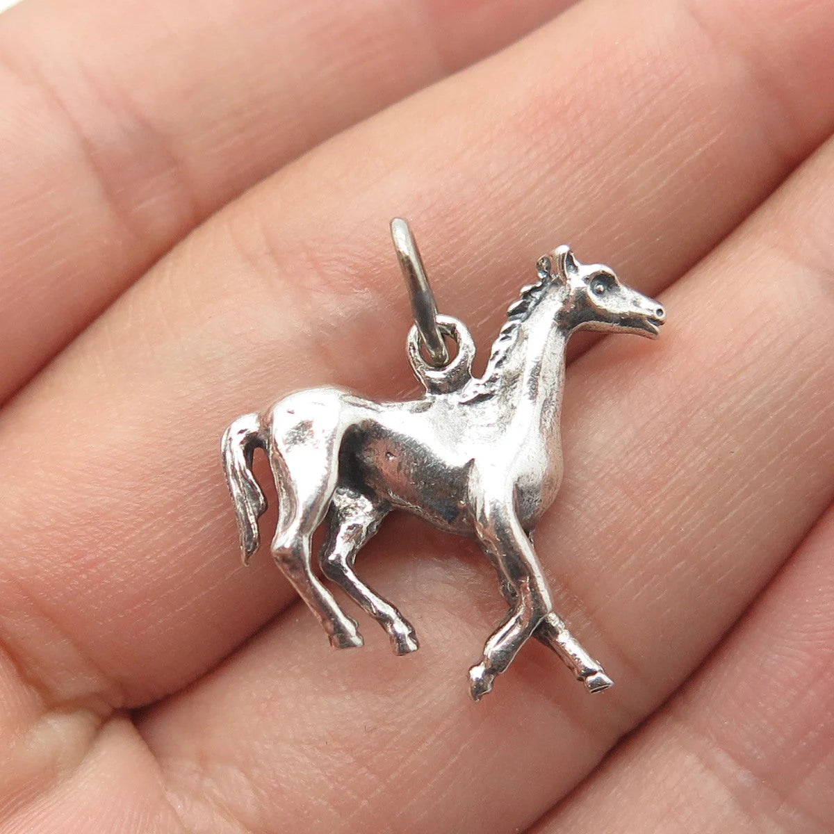 925 Sterling Silver Vintage Trote Y Galope Horse 3D Charm Pendant