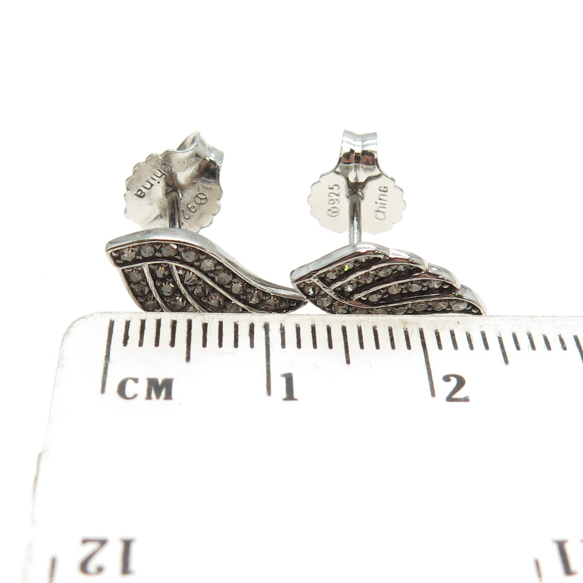 925 Sterling Silver Real Round-Cut Cognac Diamond Angel Wing Earrings