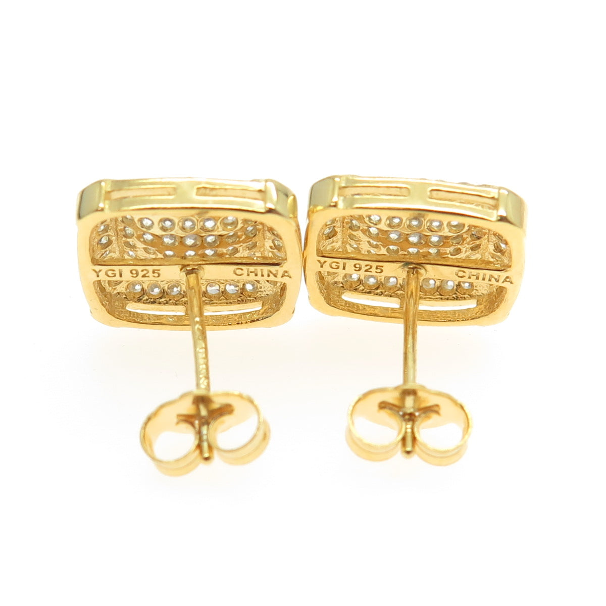 925 Sterling Silver Gold Plated Pave C Z Stud Earrings