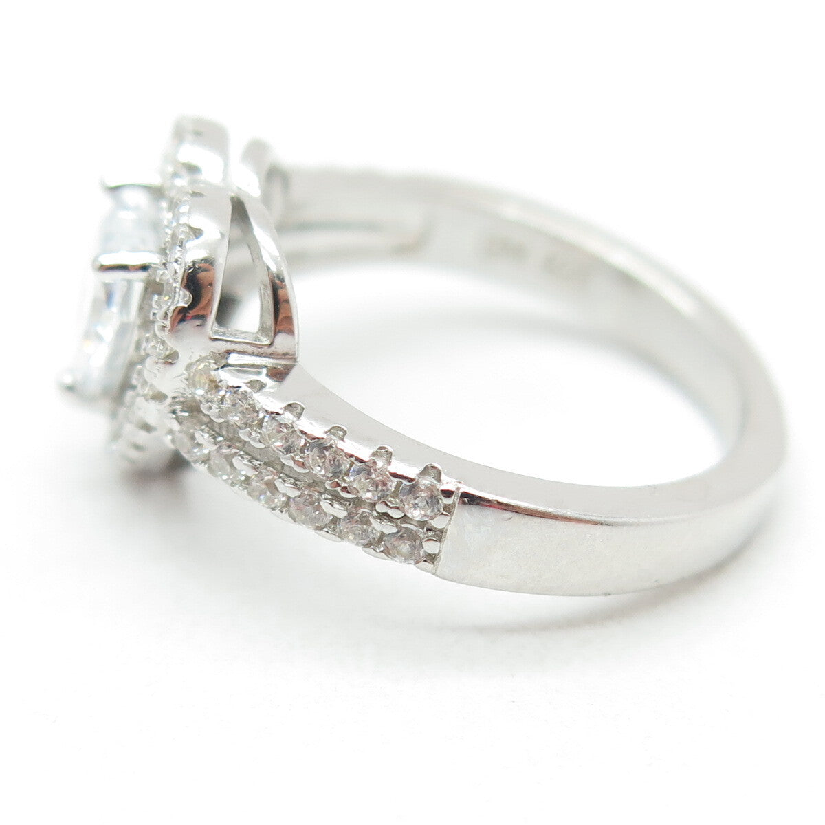 925 Sterling Silver Heart & Round-Cut C Z Promise Ring Size 5