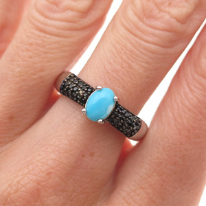 Chuck Clemency 925 Sterling Silver Real Turquoise & Black Spinel Ring Size 8.25