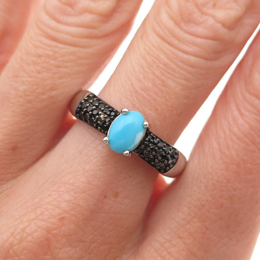 Chuck Clemency 925 Sterling Silver Real Turquoise & Black Spinel Ring Size 8.25