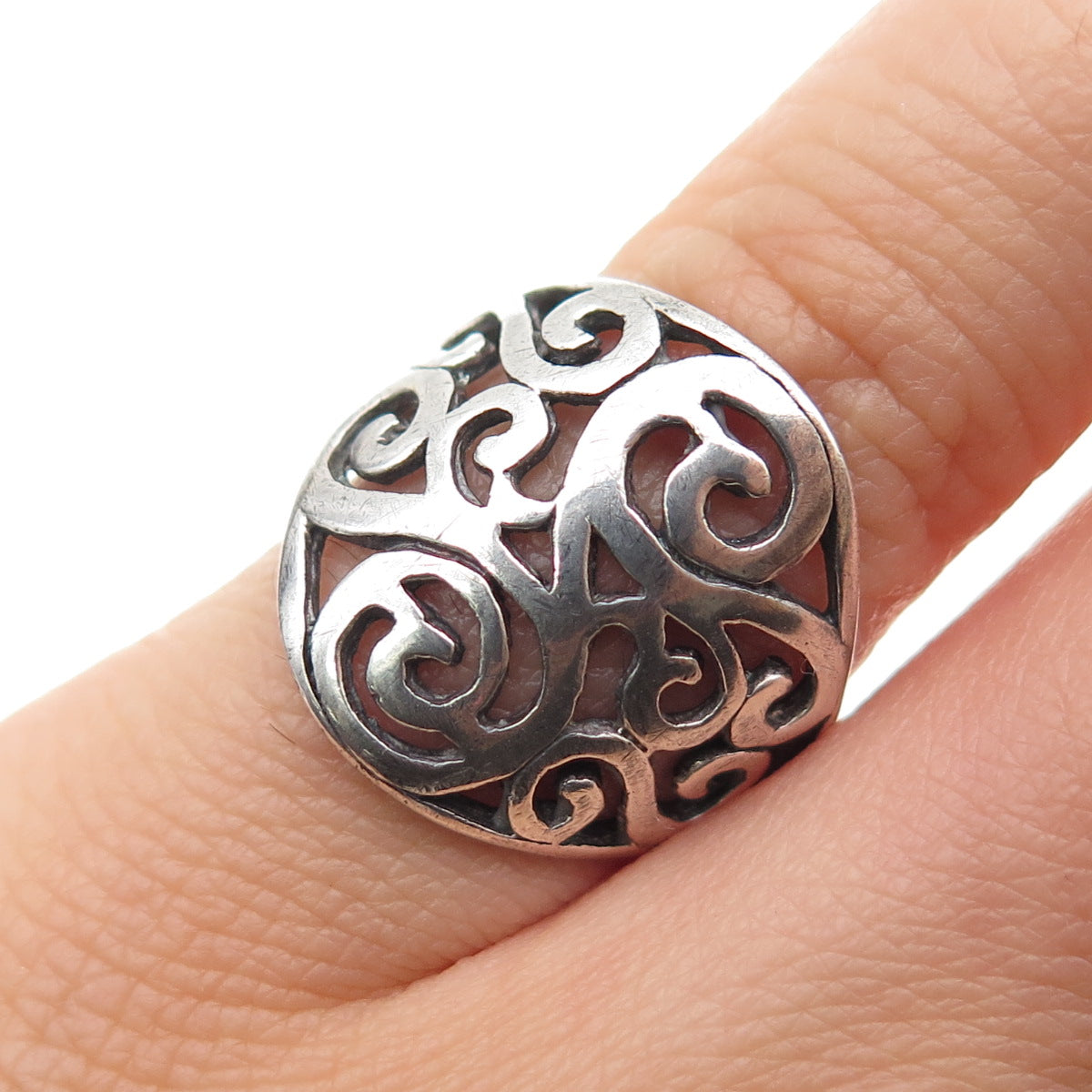 CHARLES WINSTON 925 Sterling Silver Vintage Modernist Swirl Oxidized Ring Size 5