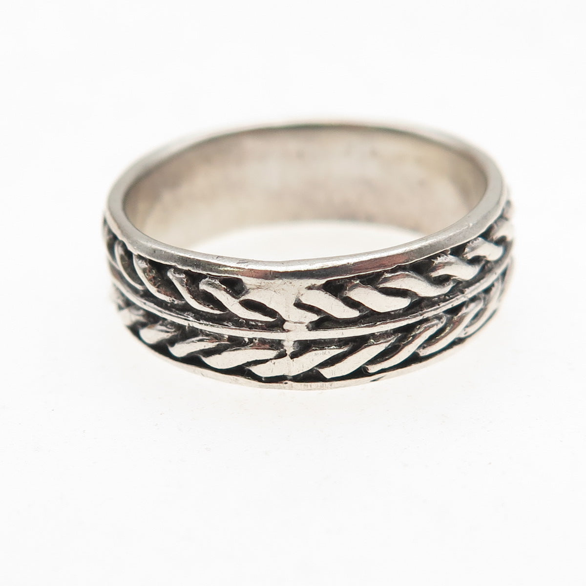 925 Sterling Silver Vintage Celtic Woven Oxidized Band Ring Size 7.75
