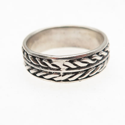 925 Sterling Silver Vintage Celtic Woven Oxidized Band Ring Size 7.75