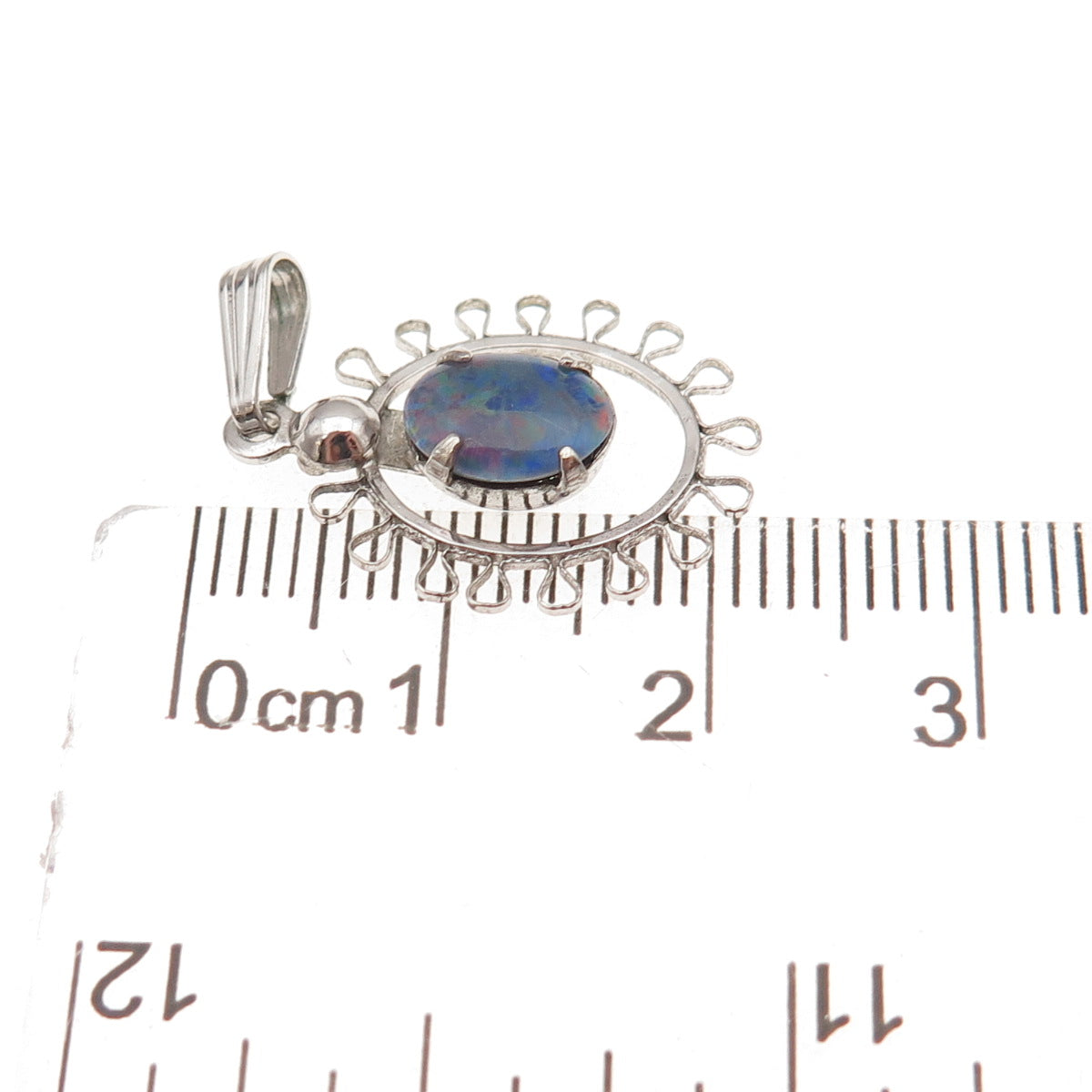 Sorrento 925 Sterling Silver Antique Art Deco Real Black Opal Filigree Pendant