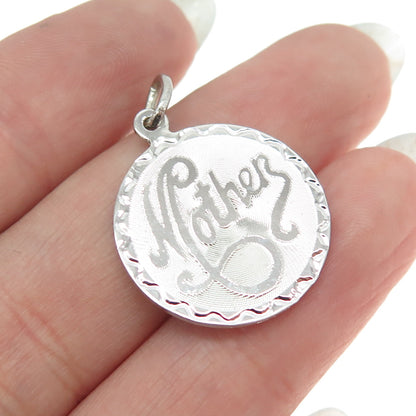 925 Sterling Silver Vintage "Mother" Textured Round Pendant