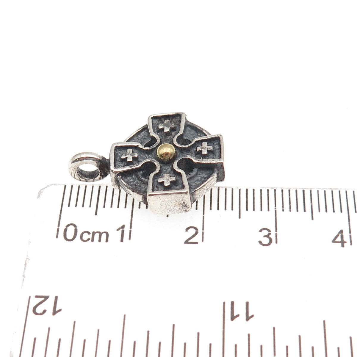 925 Sterling Silver 14K Gold Vintage Cross Oxidized Mini Charm Pendant