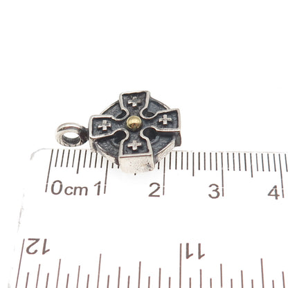 925 Sterling Silver 14K Gold Vintage Cross Oxidized Mini Charm Pendant