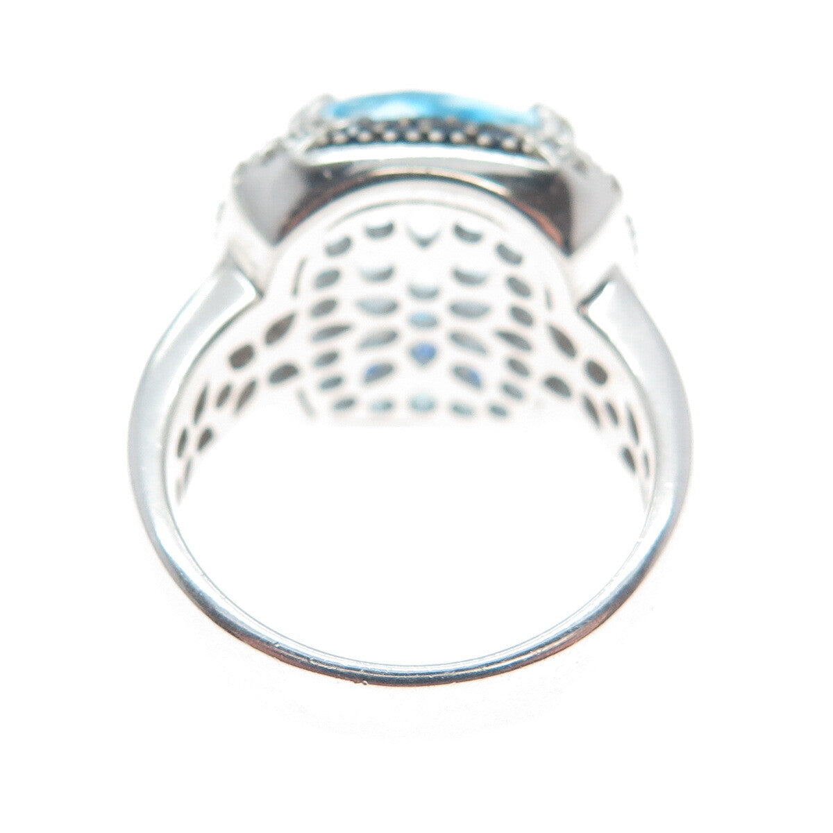 DSMK 925 Sterling Silver Checkered Blue & White Topaz Sapphire Gem Ring Size 7