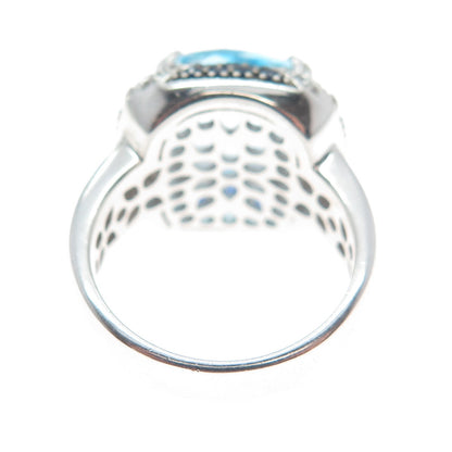 DSMK 925 Sterling Silver Checkered Blue & White Topaz Sapphire Gem Ring Size 7