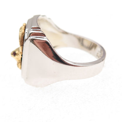 Clark & Coombs Sterling Silver 2-Tone Antique Enamel Order of Elk Ring Size 9.25