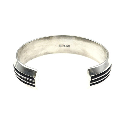 925 Sterling Silver Vintage Modernist Oxidized Adjustable Cuff Bracelet 6.75"