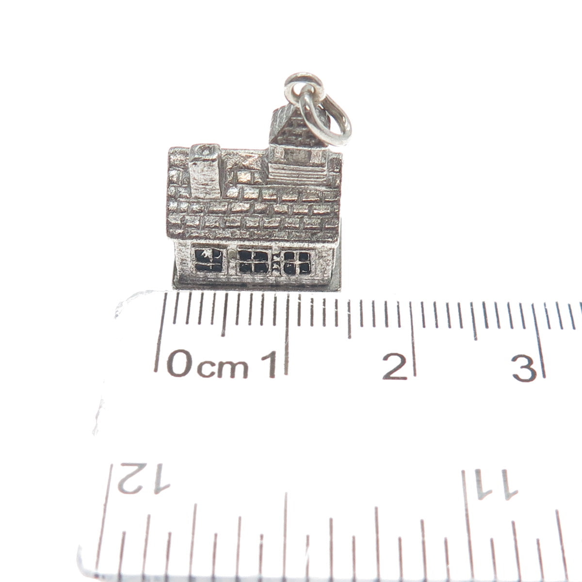 WELLS Sterling Silver Antique Art Deco Old Church Minimalist 3D Charm Pendant