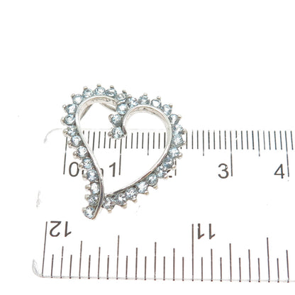925 Sterling Silver Real Round-Cut Blue Topaz Heart Slide Charm Pendant
