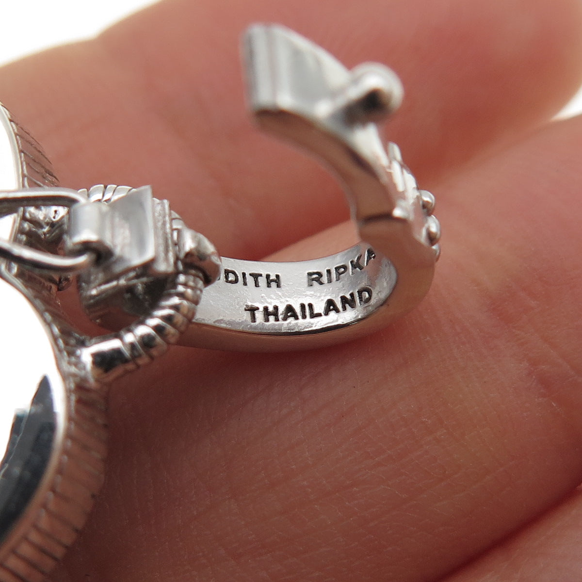 JUDITH RIPKA 925 Sterling Silver Real Black Onyx & C Z Heart Charm Pendant