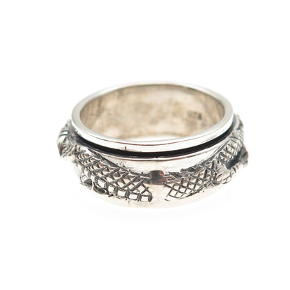 925 Sterling Silver Vintage Dragon Oxidized Rotating Band Ring Size 7.75