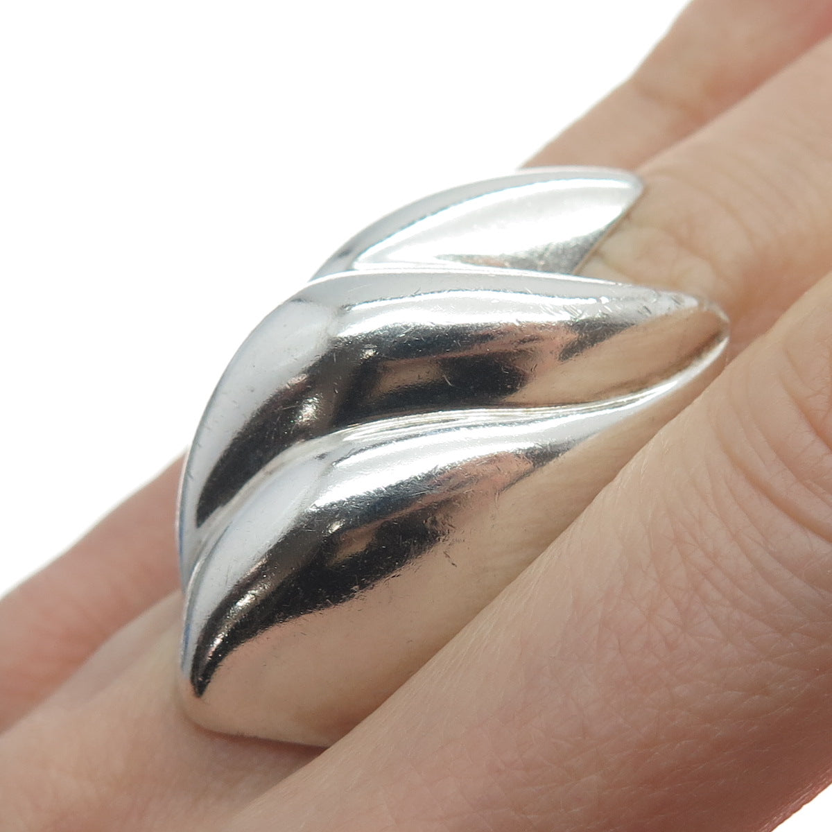 925 Sterling Silver Vintage Mexico Modernist Puffy Flame Ring Size 7.75