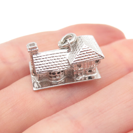 925 Sterling Silver Vintage House Oxidized 3D Charm Pendant