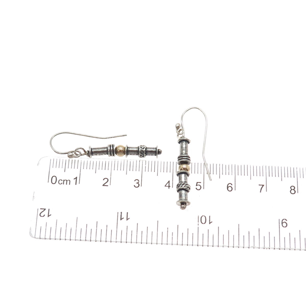 925 Sterling Silver 2-Tone Vintage Modernist Gold Ball Oxidized Dangle Earrings