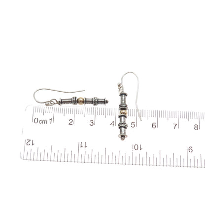 925 Sterling Silver 2-Tone Vintage Modernist Gold Ball Oxidized Dangle Earrings