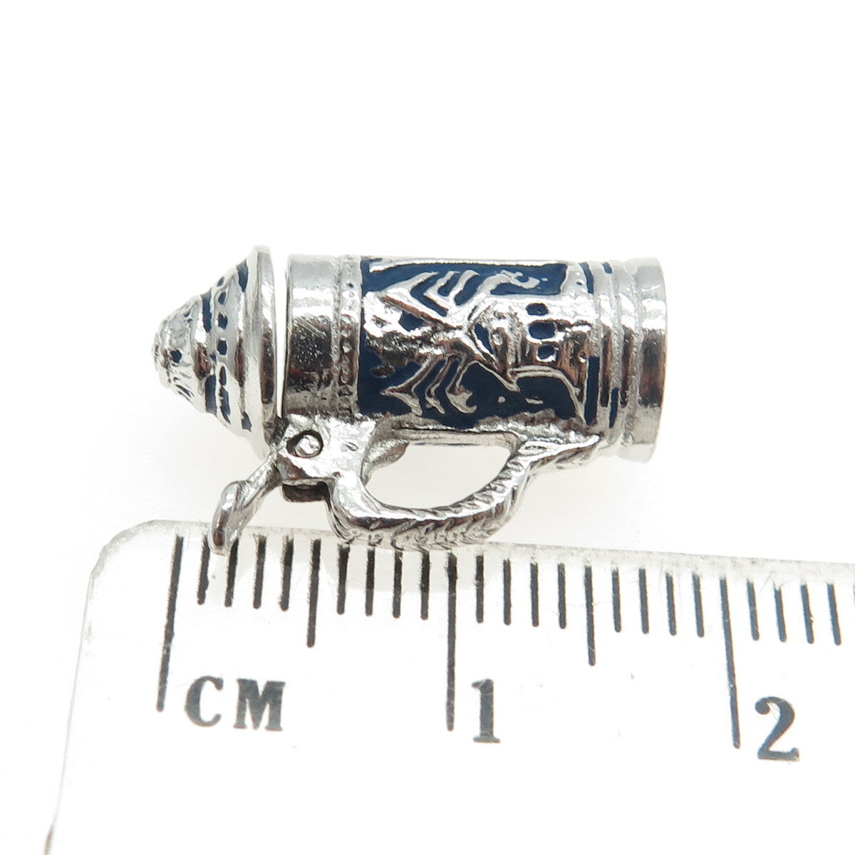 CROWN SILVER 925 Sterling Silver Antique Enamel Proposal Beer Stein Pendant