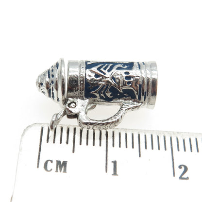 CROWN SILVER 925 Sterling Silver Antique Enamel Proposal Beer Stein Pendant