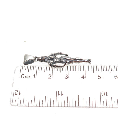 925 Sterling Silver Vintage European Female Bodybuilder Oxidized Charm Pendant