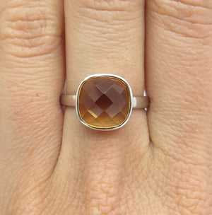 DSMK 925 Sterling Silver Checkered Citrine Gemstone Minimalist Ring Size 7.25