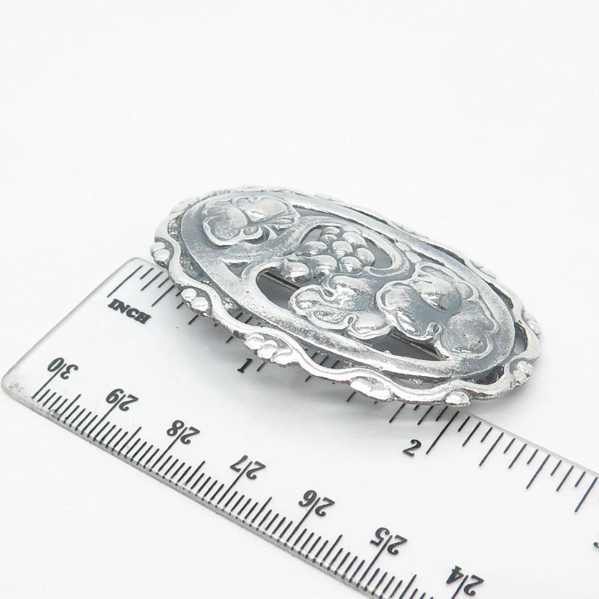 925 Sterling Silver Vintage Ornate Oval Pin Brooch